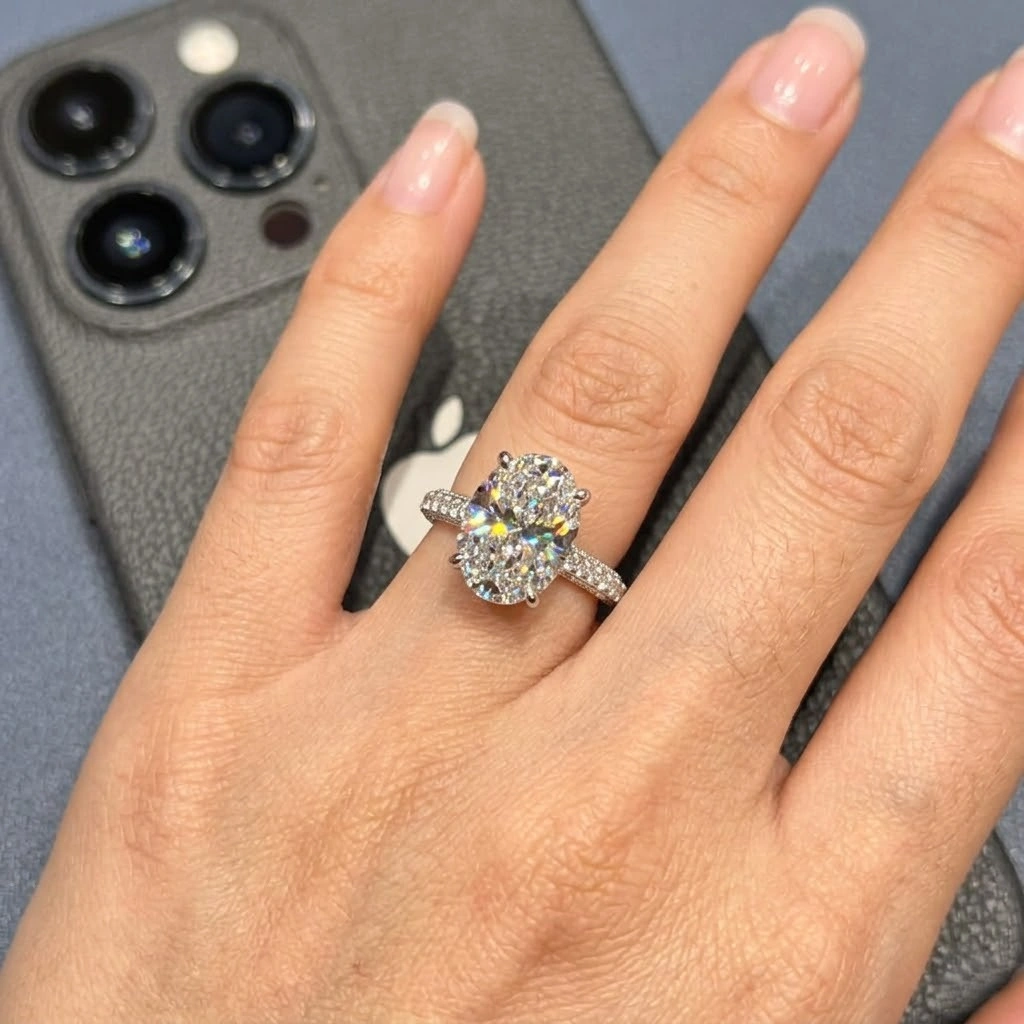 5.20 CT Oval Diamond Engagement Ring in 14K White Gold view 6