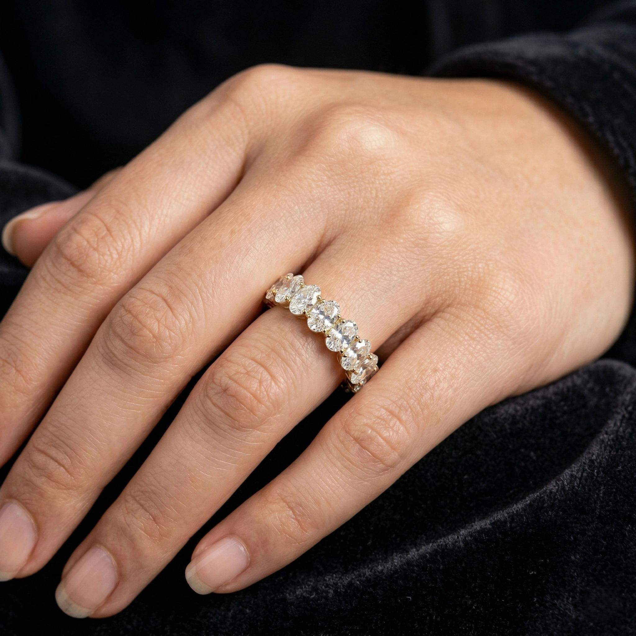 5.50 CT Oval Diamond Eternity Band Ring | 14K Yellow Gold view 5