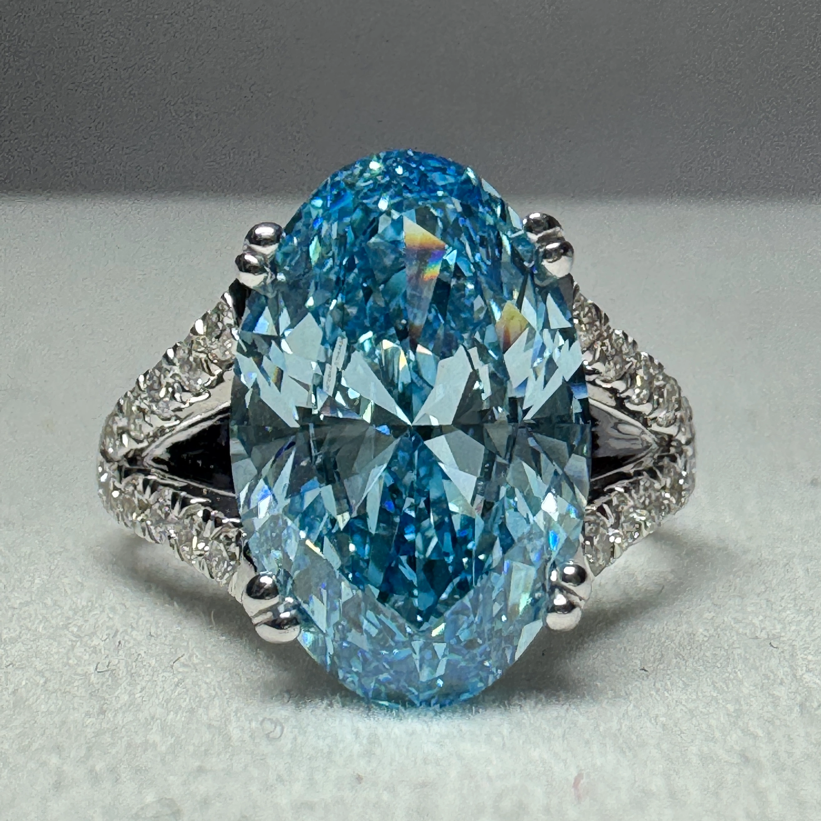 5.83 CT Lab Grown Oval & Round Diamond Engagement Ring in 18KT White Gold (3.51g)