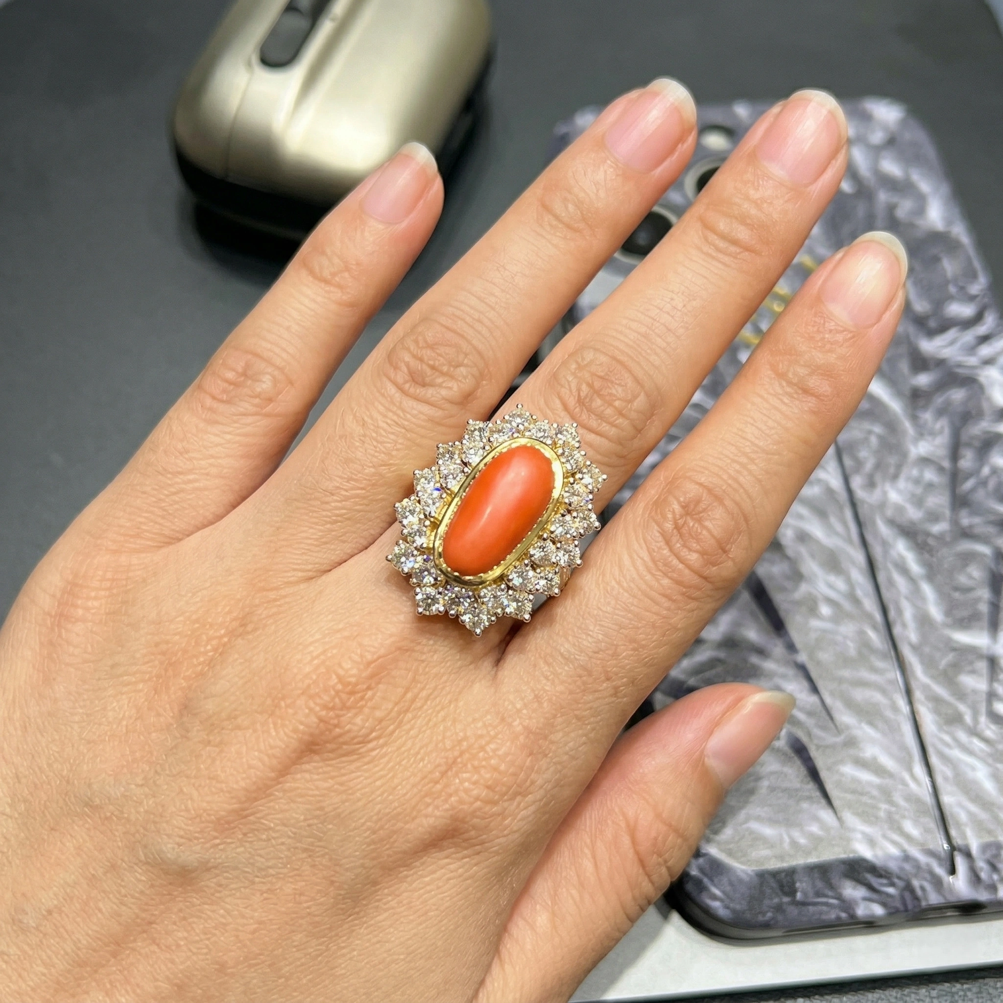 6.25 CT Coral Cut Natural Diamond Ring in 14K Yellow Gold view 5