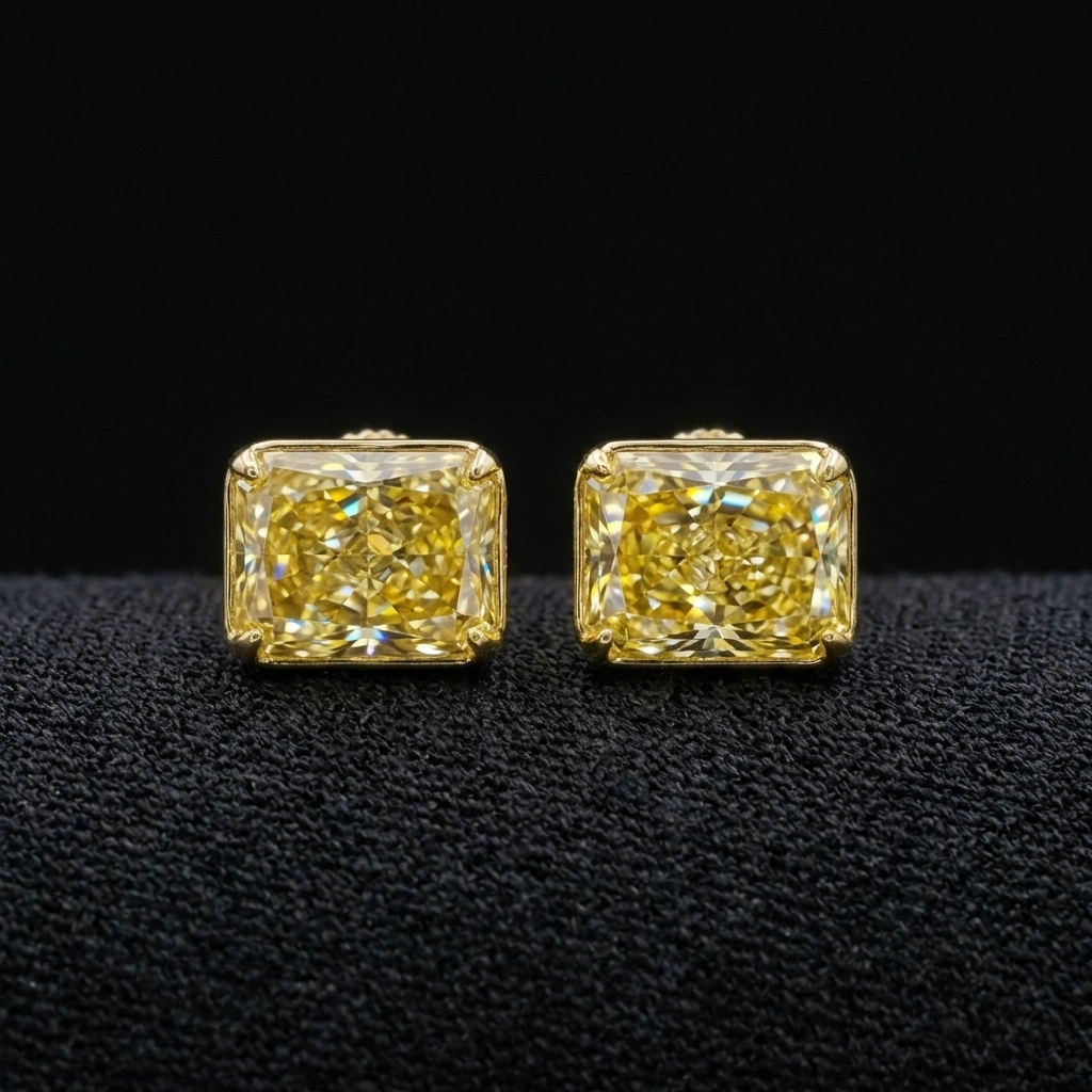 6.25 TCW Fancy Intense Yellow Radiant Cut Diamond Earrings | 18KT Yellow Gold | IGI Certified High-Jewelry