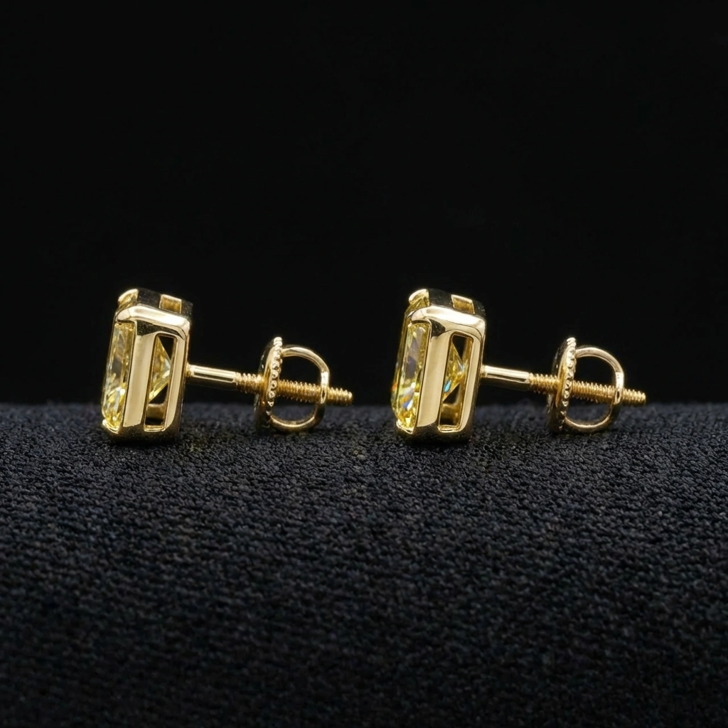 6.25 TCW Fancy Intense Yellow Radiant Cut Diamond Earrings | 18KT Yellow Gold | IGI Certified High-Jewelry view 5