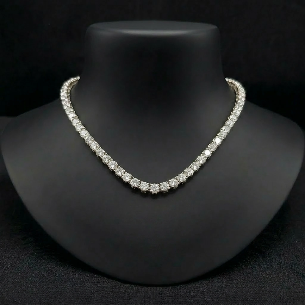 65 CT Round Lab Grown Diamond Tennis Necklace in PT950 Platinum