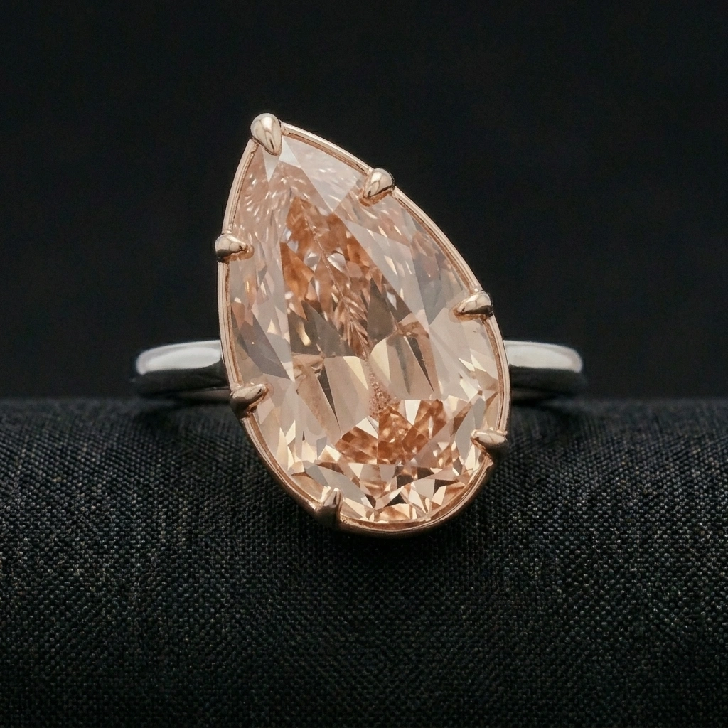 6.50 CT Pear Diamond Solitaire Ring in 14K White & Rose Gold
