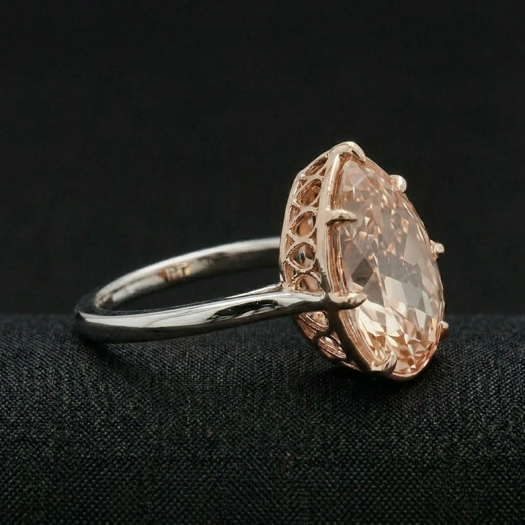 6.50 CT Pear Diamond Solitaire Ring in 14K White & Rose Gold view 3