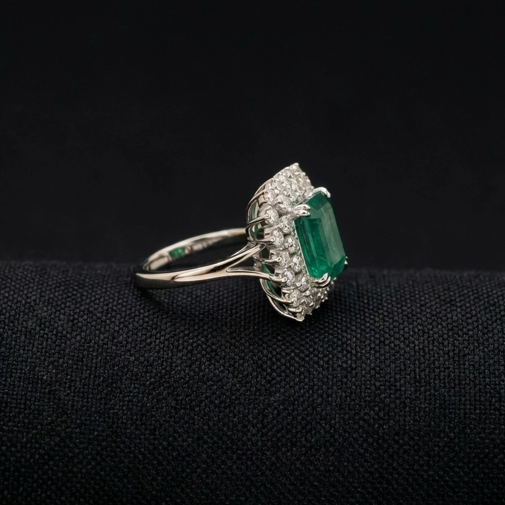 6.56 TCW Natural Emerald & Diamond Masterpiece Ring | 5.65 CT Center | Solid Platinum 950 view 3
