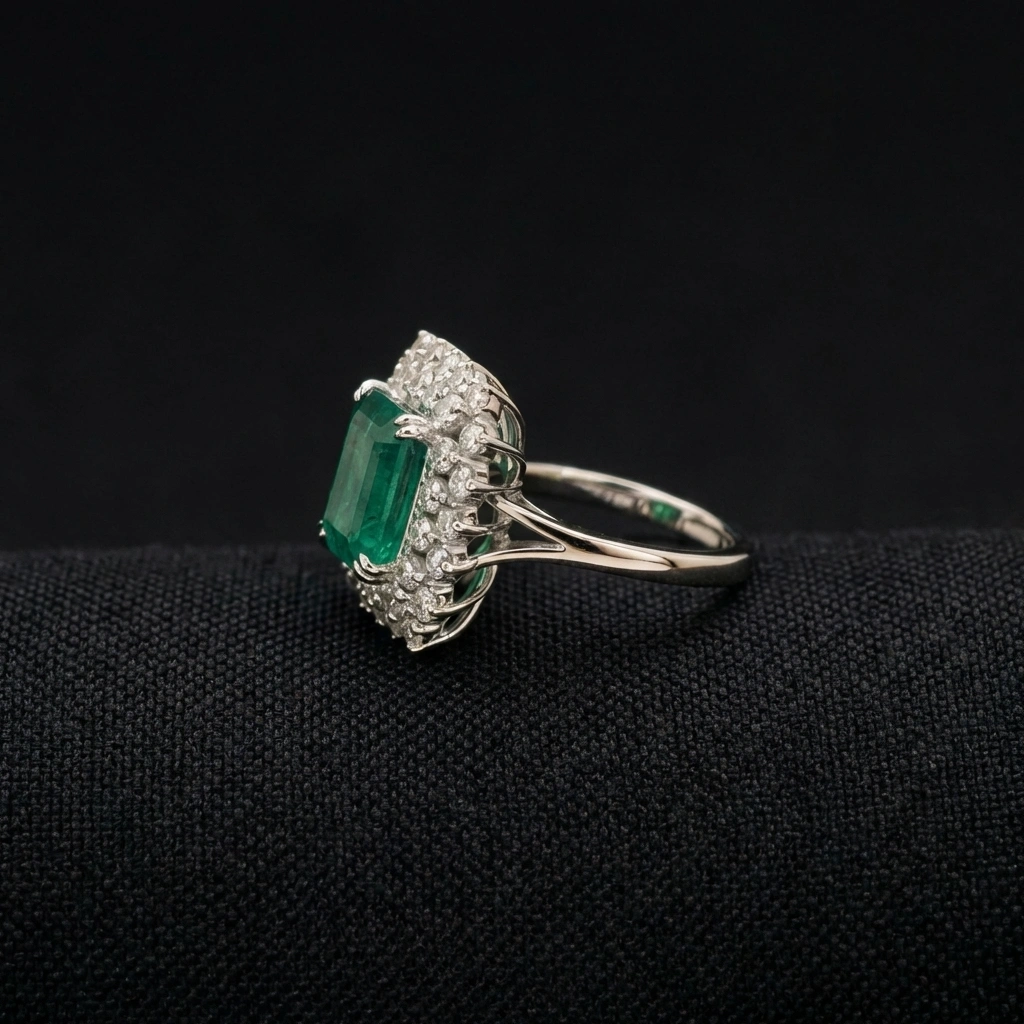 6.56 TCW Natural Emerald & Diamond Masterpiece Ring | 5.65 CT Center | Solid Platinum 950 view 4
