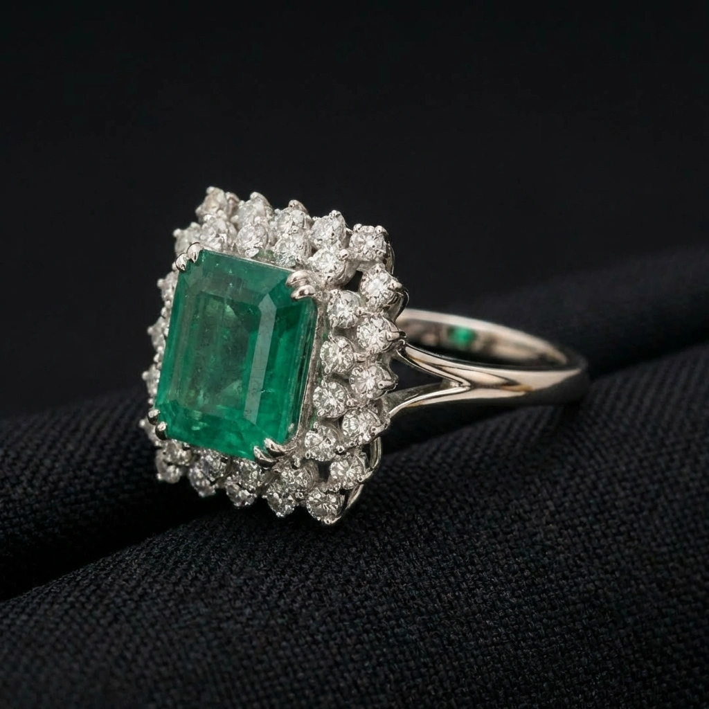 6.56 TCW Natural Emerald & Diamond Masterpiece Ring | 5.65 CT Center | Solid Platinum 950 view 5