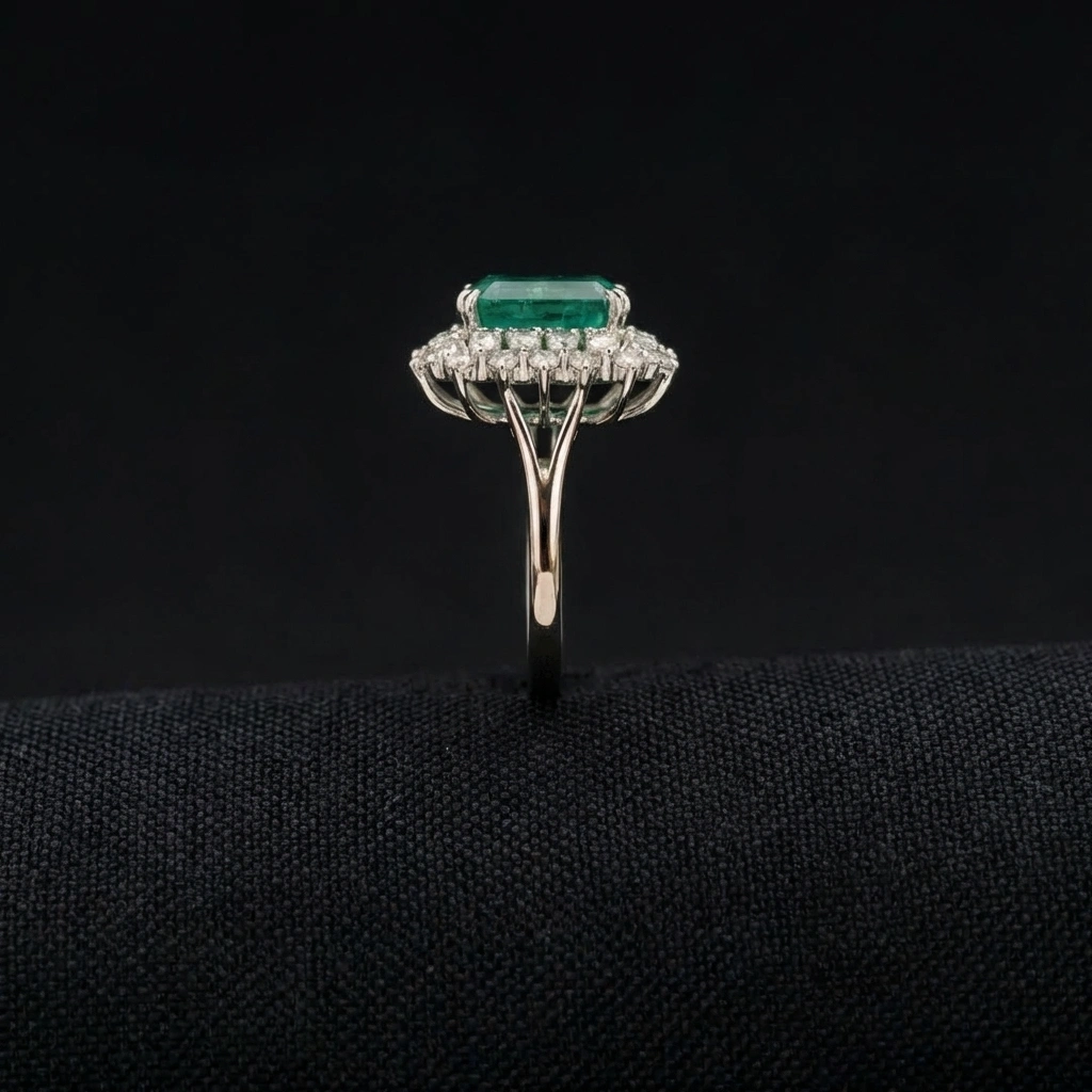 6.56 TCW Natural Emerald & Diamond Masterpiece Ring | 5.65 CT Center | Solid Platinum 950 view 6