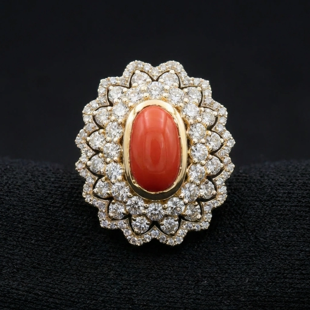 6.75 CT Coral Cut Natural Diamond Ring in 14K Yellow Gold