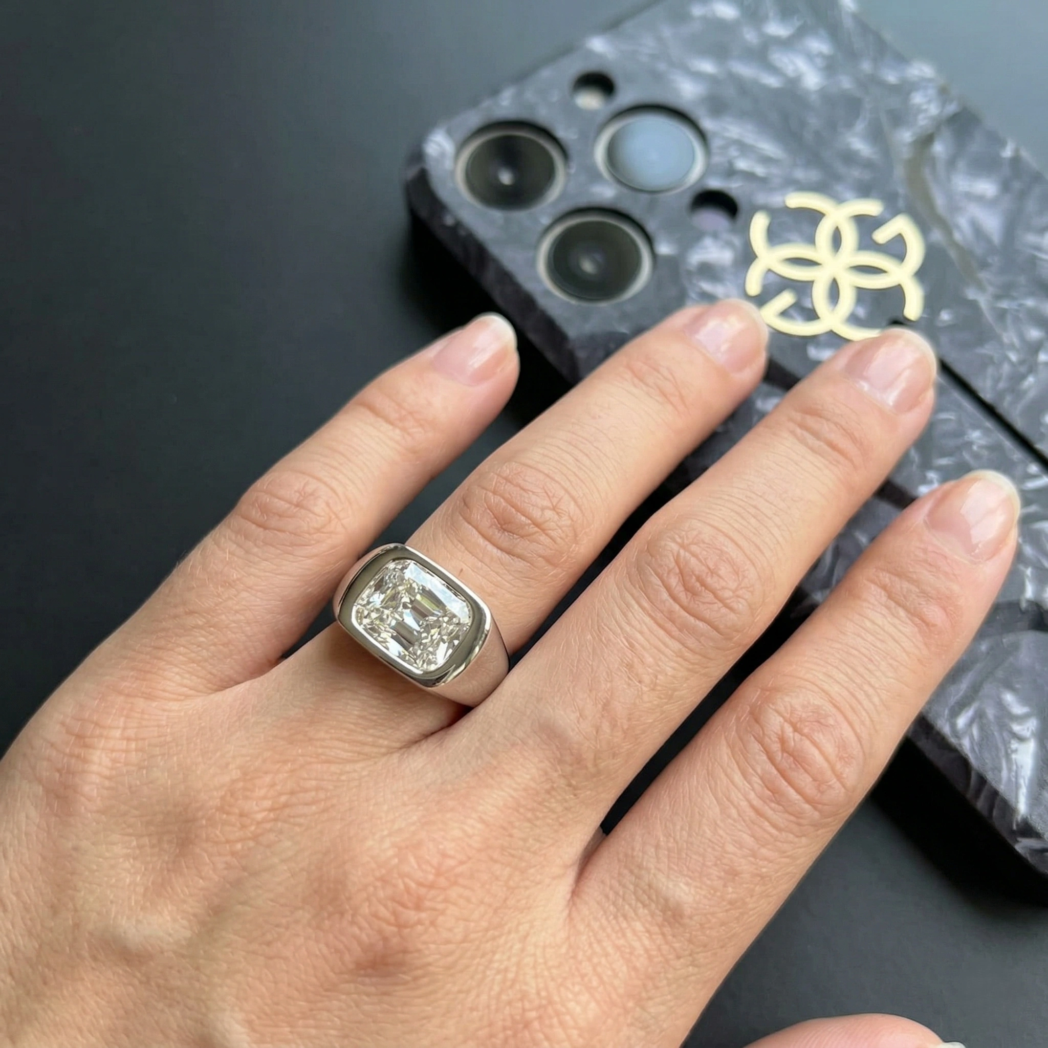 7 CT Long Cushion Cut Bezel Solitaire Diamond Ring | Platinum 950 view 5