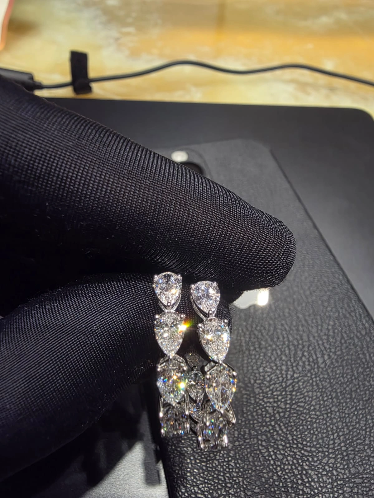 7.00 TCW Pear Cut Diamond Solitaire Earrings in PT950 Platinum | IGI Certified High-Jewelry Masterpiece view 5