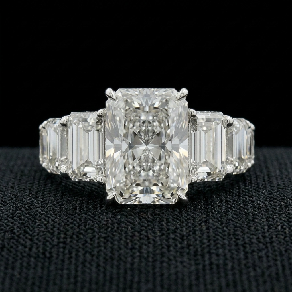 7.25 TCW Radiant & Emerald Cut Diamond Ring | 3.00 CT Radiant Center | Solid Platinum 950