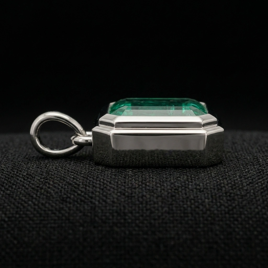 8 CT Natural Emerald Pendant in PT950 Platinum | Emerald Cut Solitaire Pendant view 4