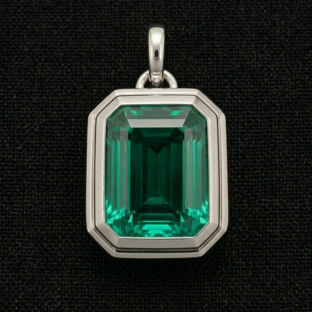 8 CT Natural Emerald Pendant in PT950 Platinum | Emerald Cut Solitaire Pendant