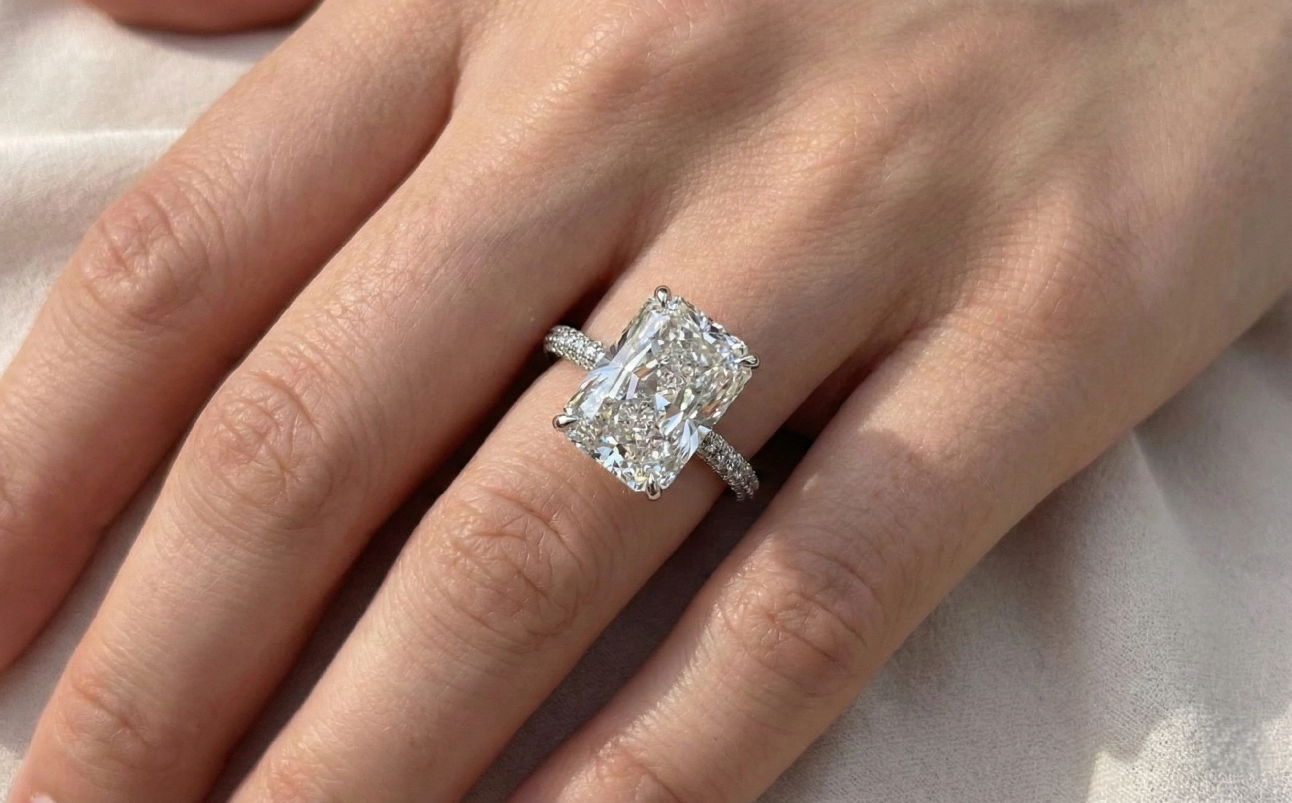Radiant Pavé Platinum Diamond Ring view 5