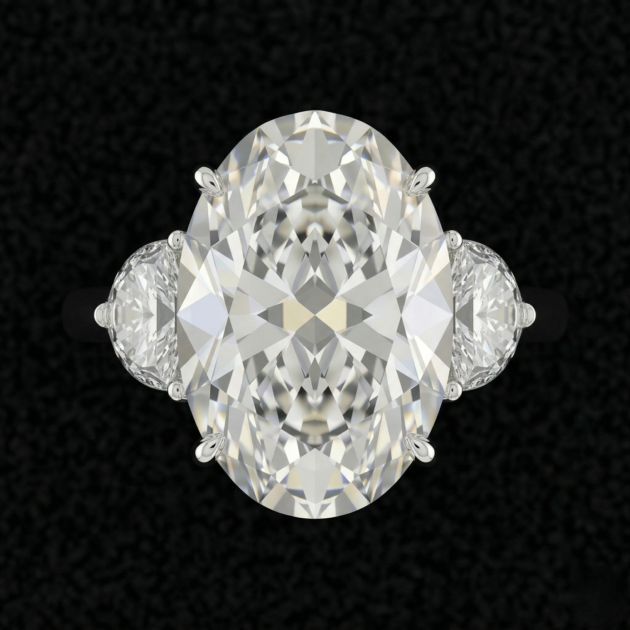 9.65 CT Oval & Half Moon Three-Stone Diamond Ring | Platinum 950