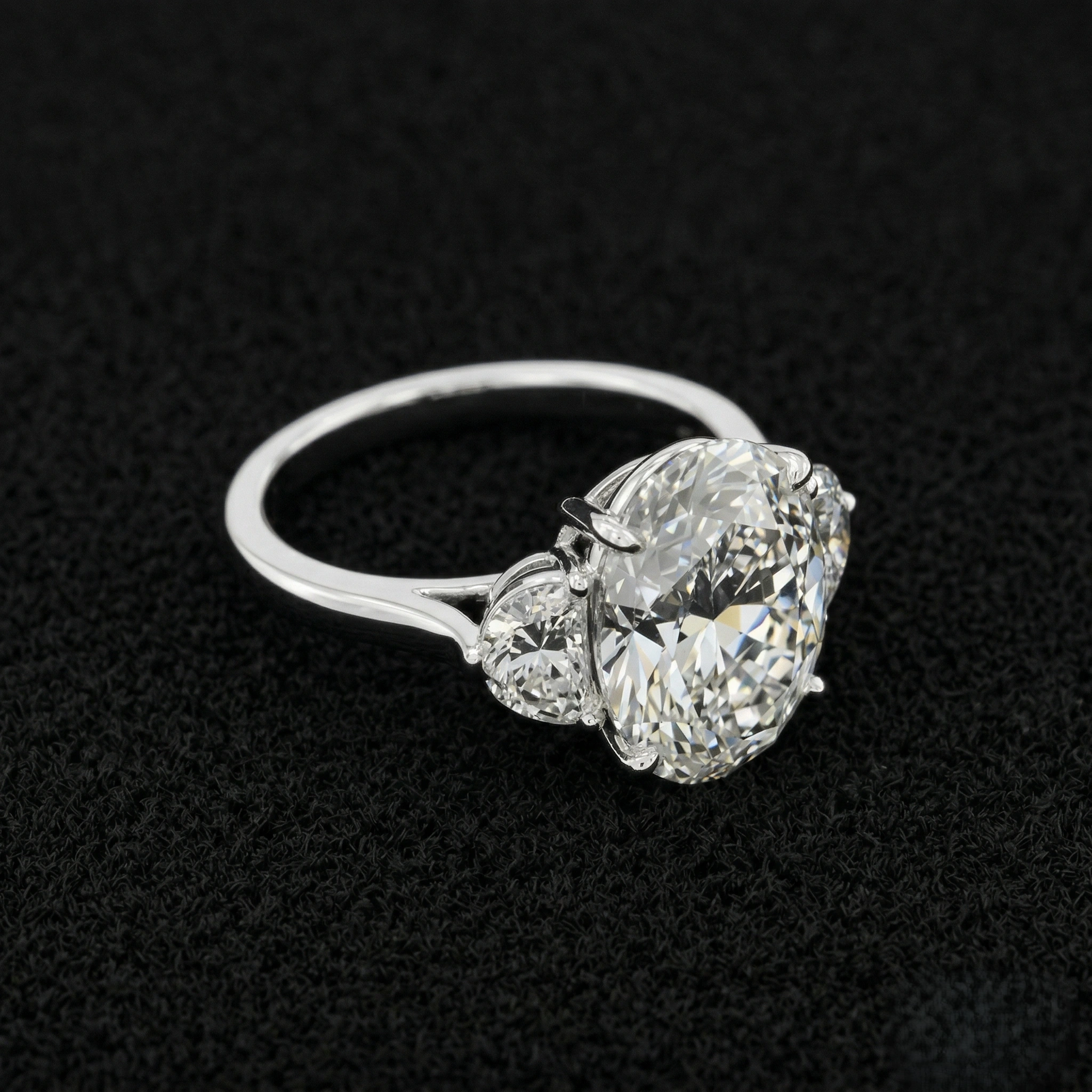 9.65 CT Oval & Half Moon Three-Stone Diamond Ring | Platinum 950 view 3