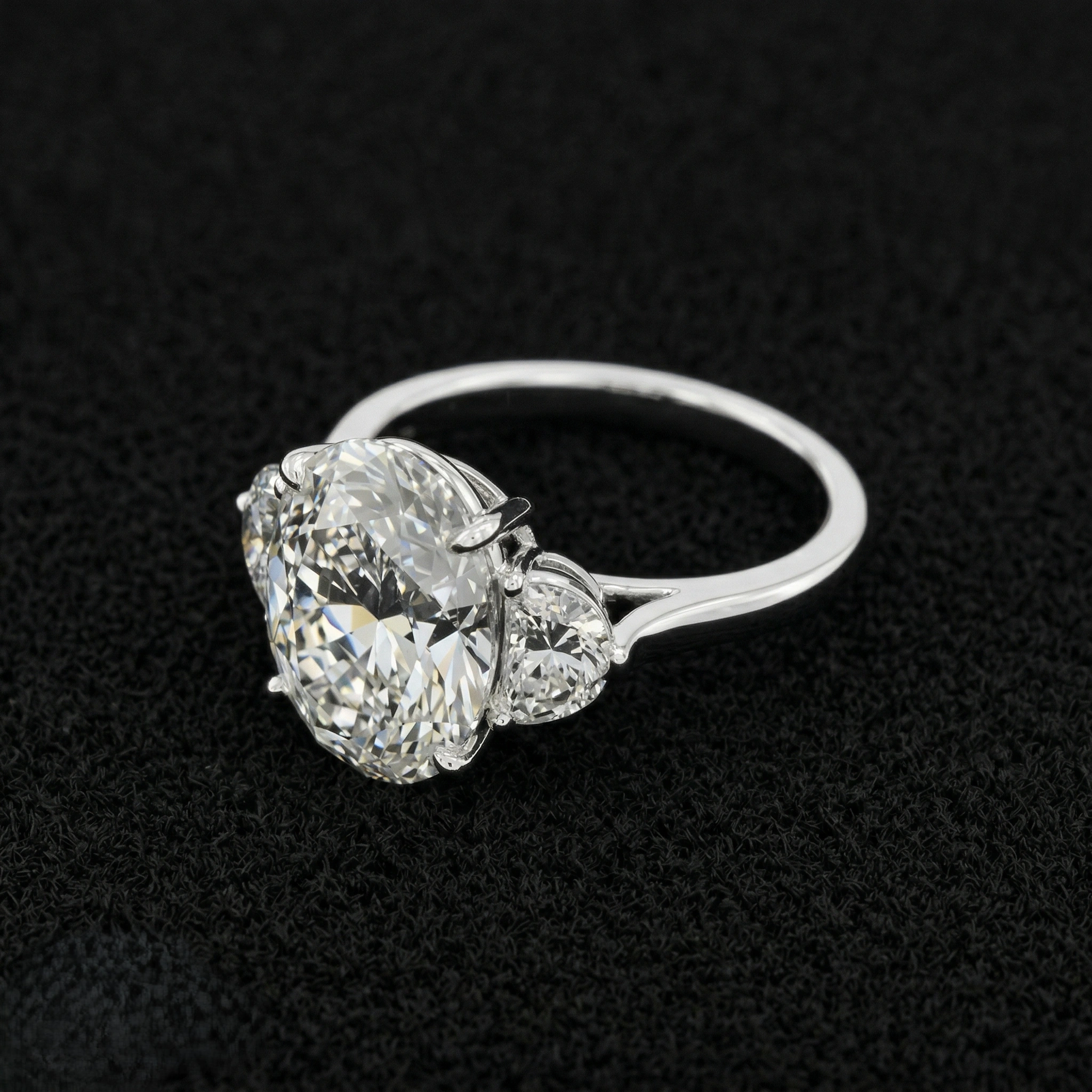 9.65 CT Oval & Half Moon Three-Stone Diamond Ring | Platinum 950 view 4