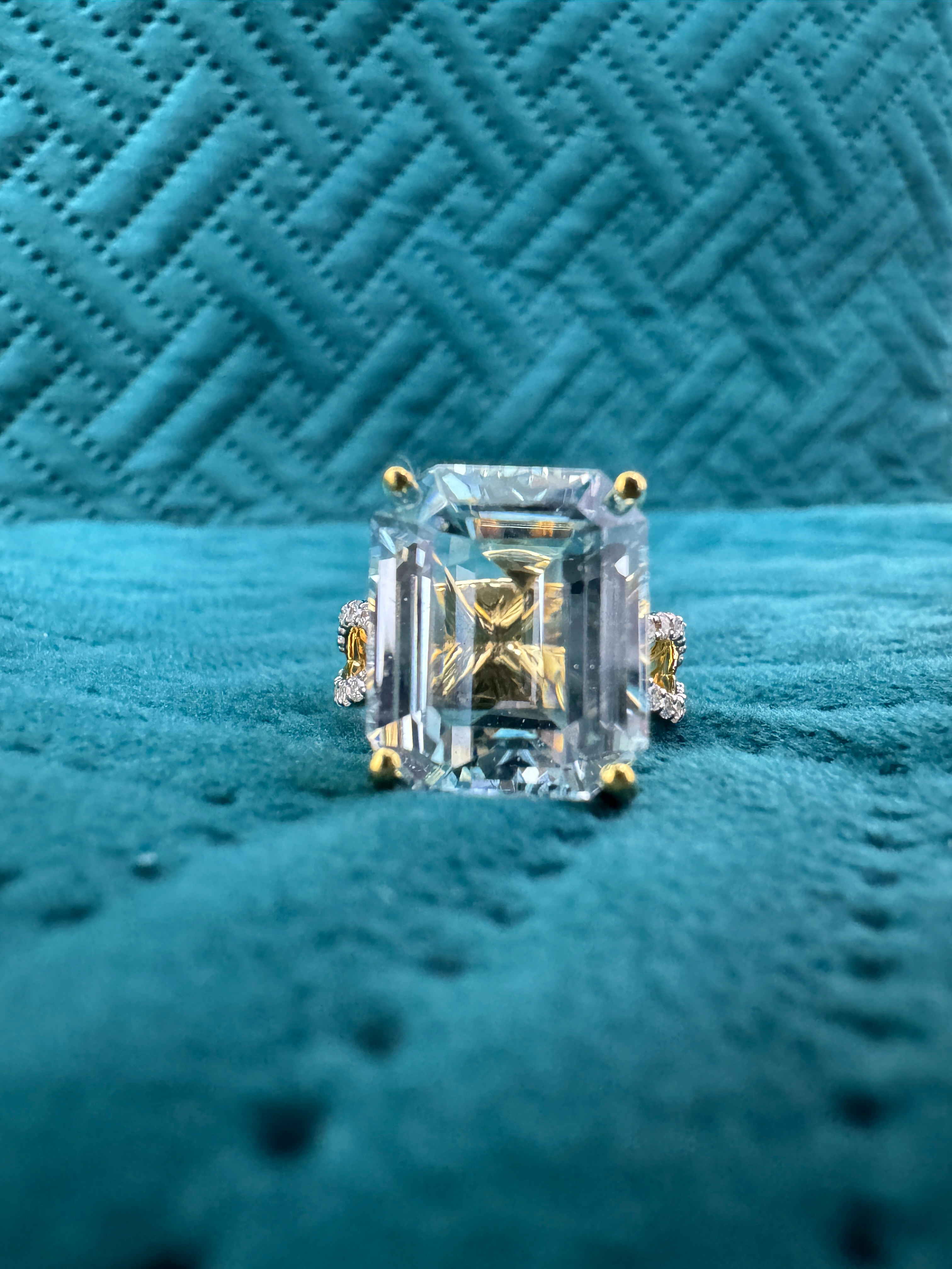 9.96 CT Natural Diamond Emerald & Round Diamond Engagement Ring in 14KT Yellow Gold view 8