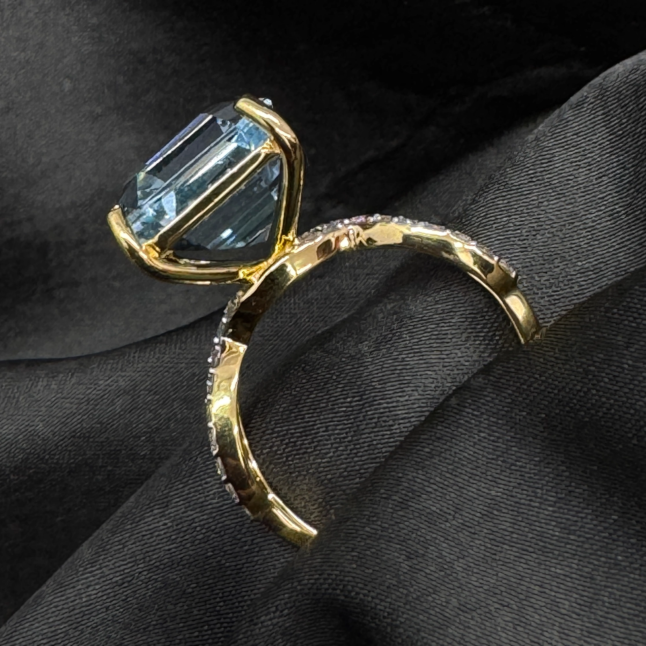 9.96 CT Natural Diamond Emerald & Round Diamond Engagement Ring in 14KT Yellow Gold view 3