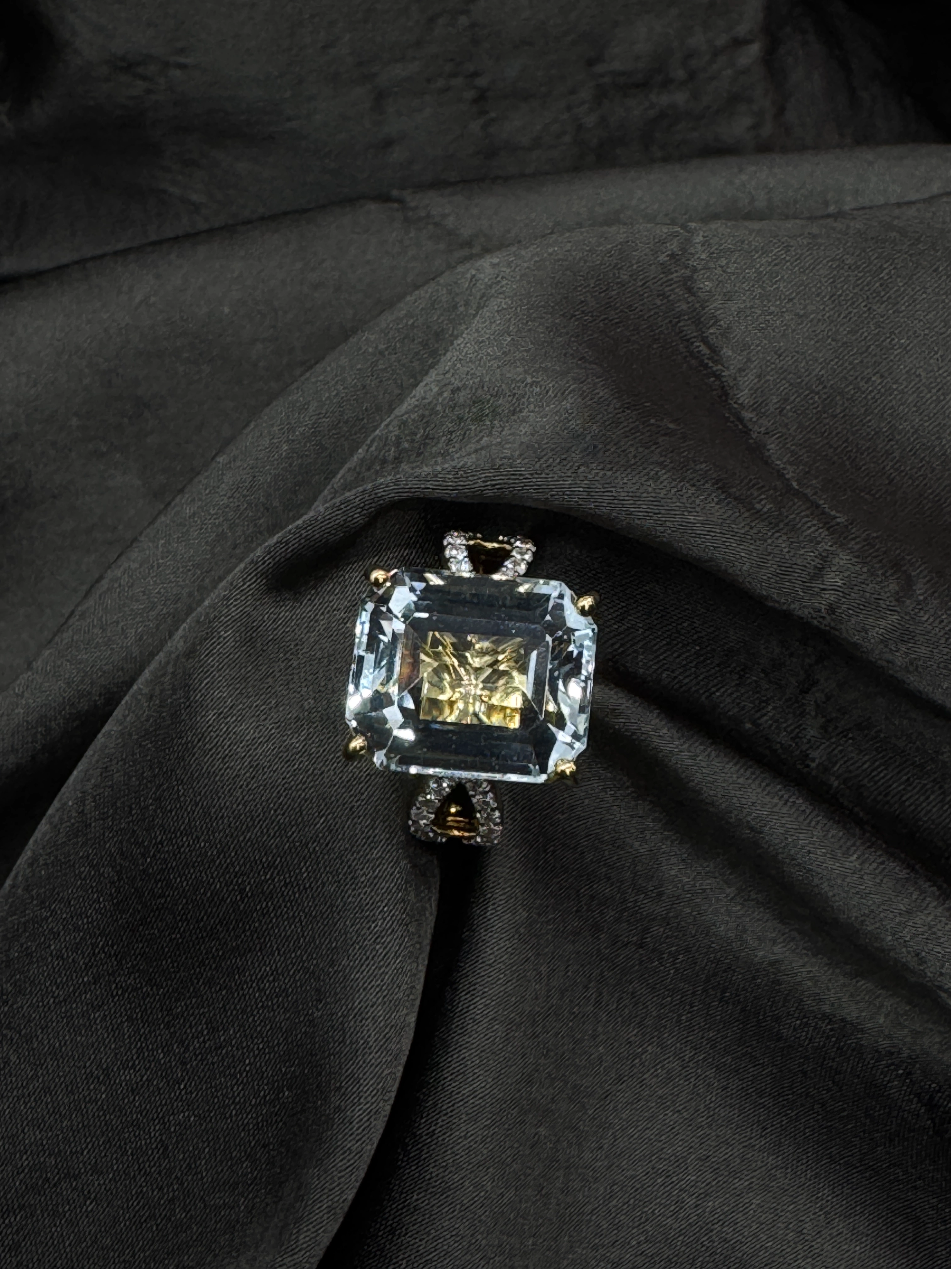 9.96 CT Natural Diamond Emerald & Round Diamond Engagement Ring in 14KT Yellow Gold view 5