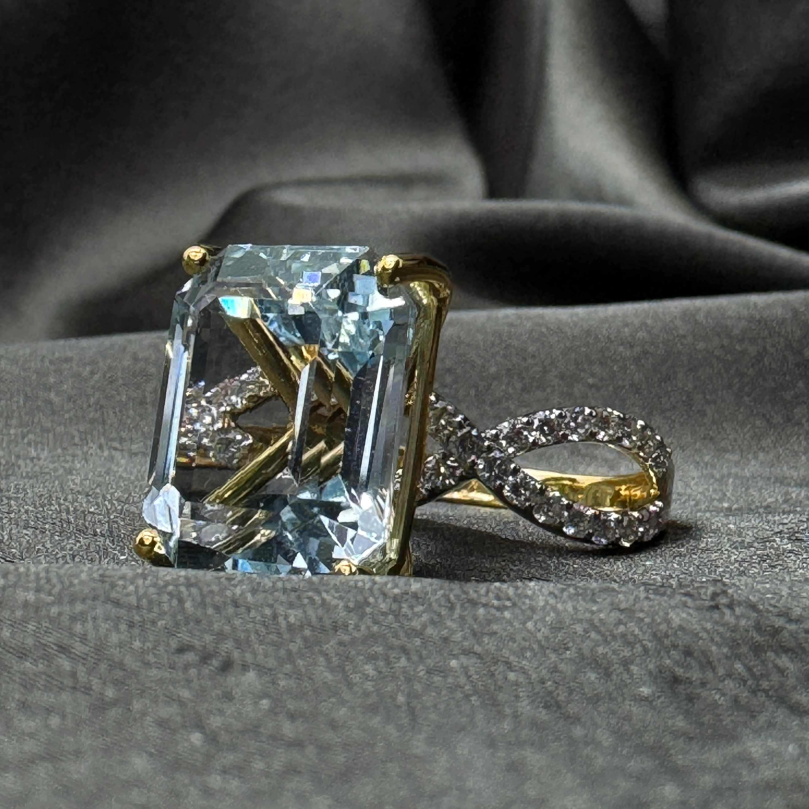 9.96 CT Natural Diamond Emerald & Round Diamond Engagement Ring in 14KT Yellow Gold view 6