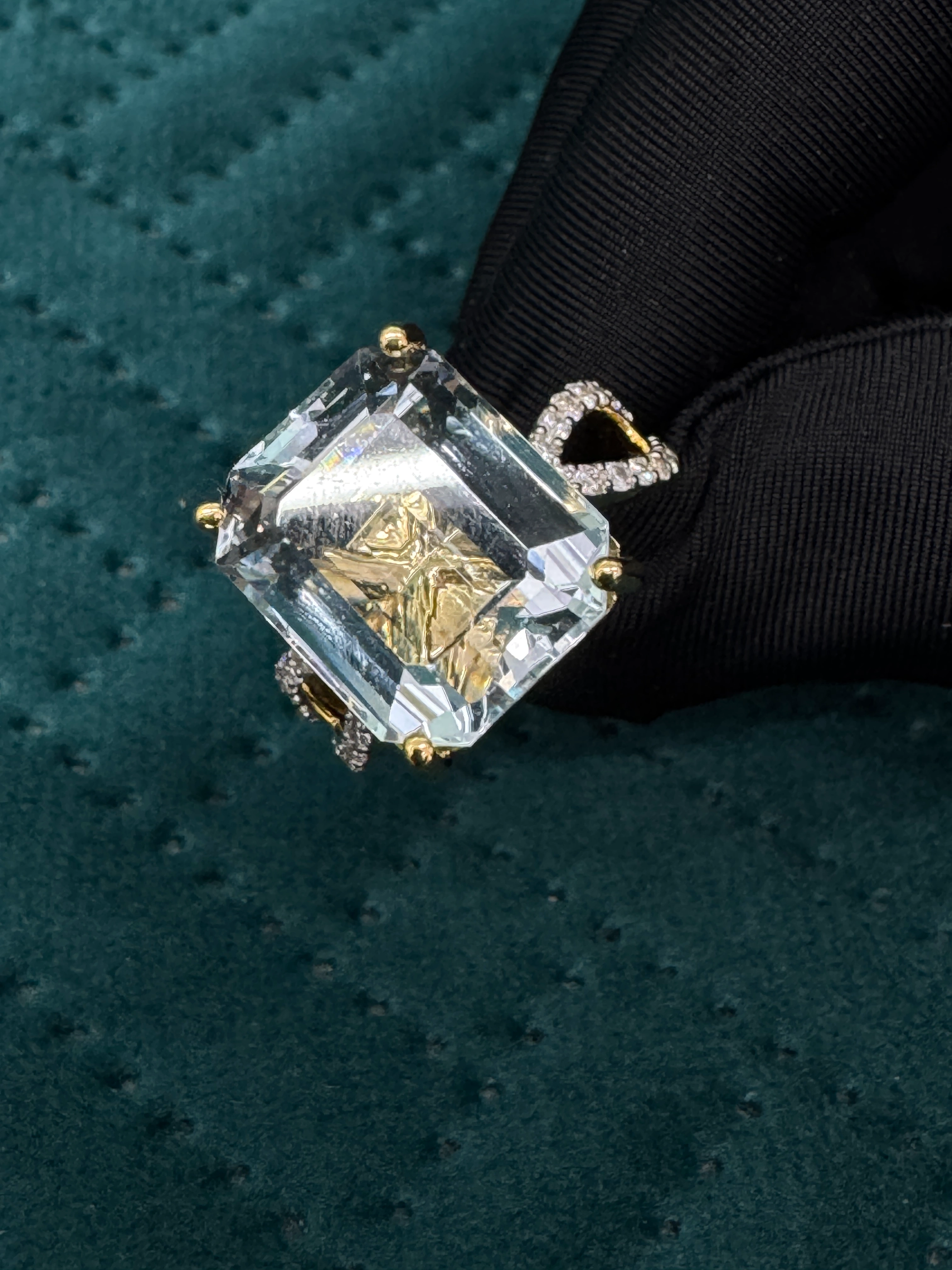 9.96 CT Natural Diamond Emerald & Round Diamond Engagement Ring in 14KT Yellow Gold view 9