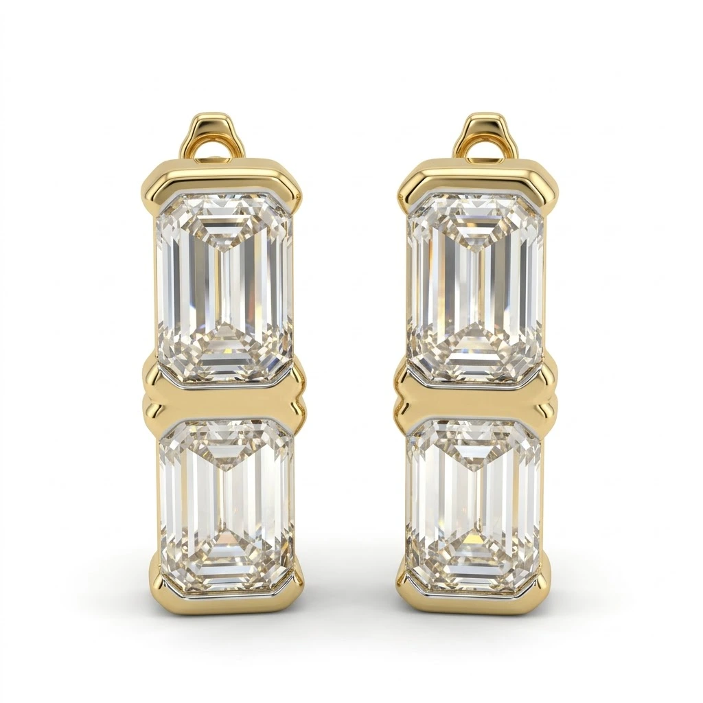 Baguette Lab Grown Diamond Huggie Hoop Earrings in Yellow Gold