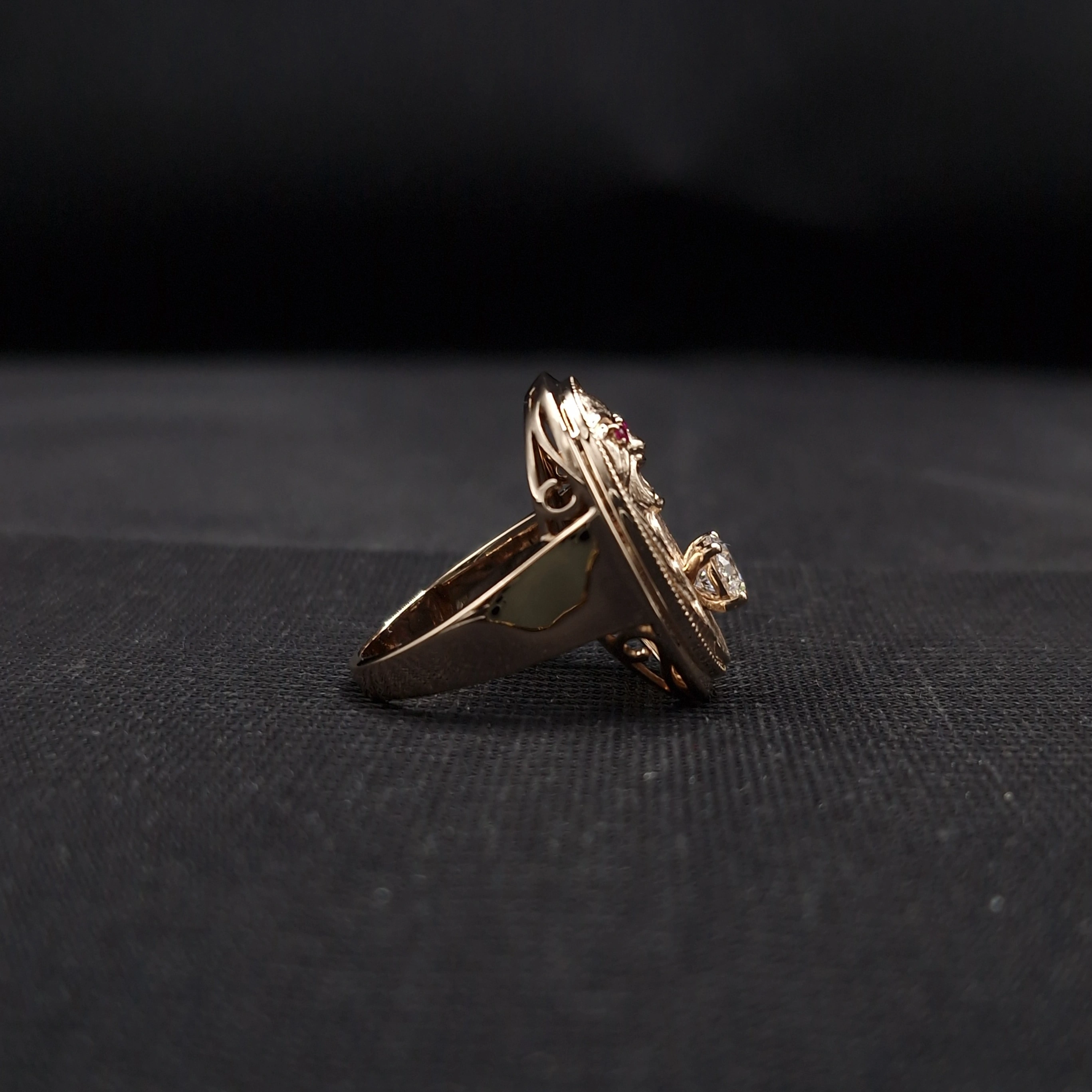 Bat Motif Diamond Ring in 18K Rose Gold view 3