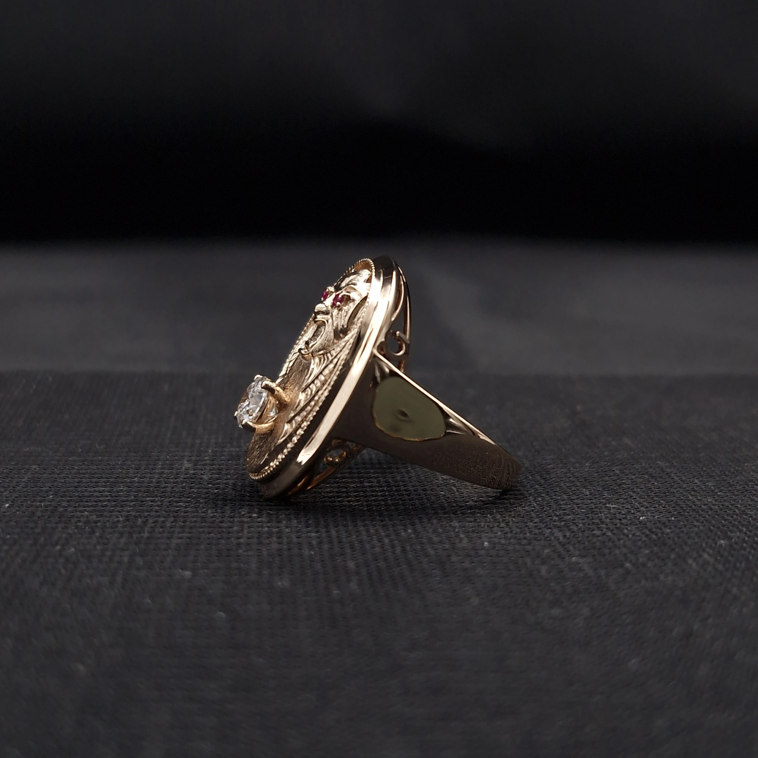 Bat Motif Diamond Ring in 18K Rose Gold view 4