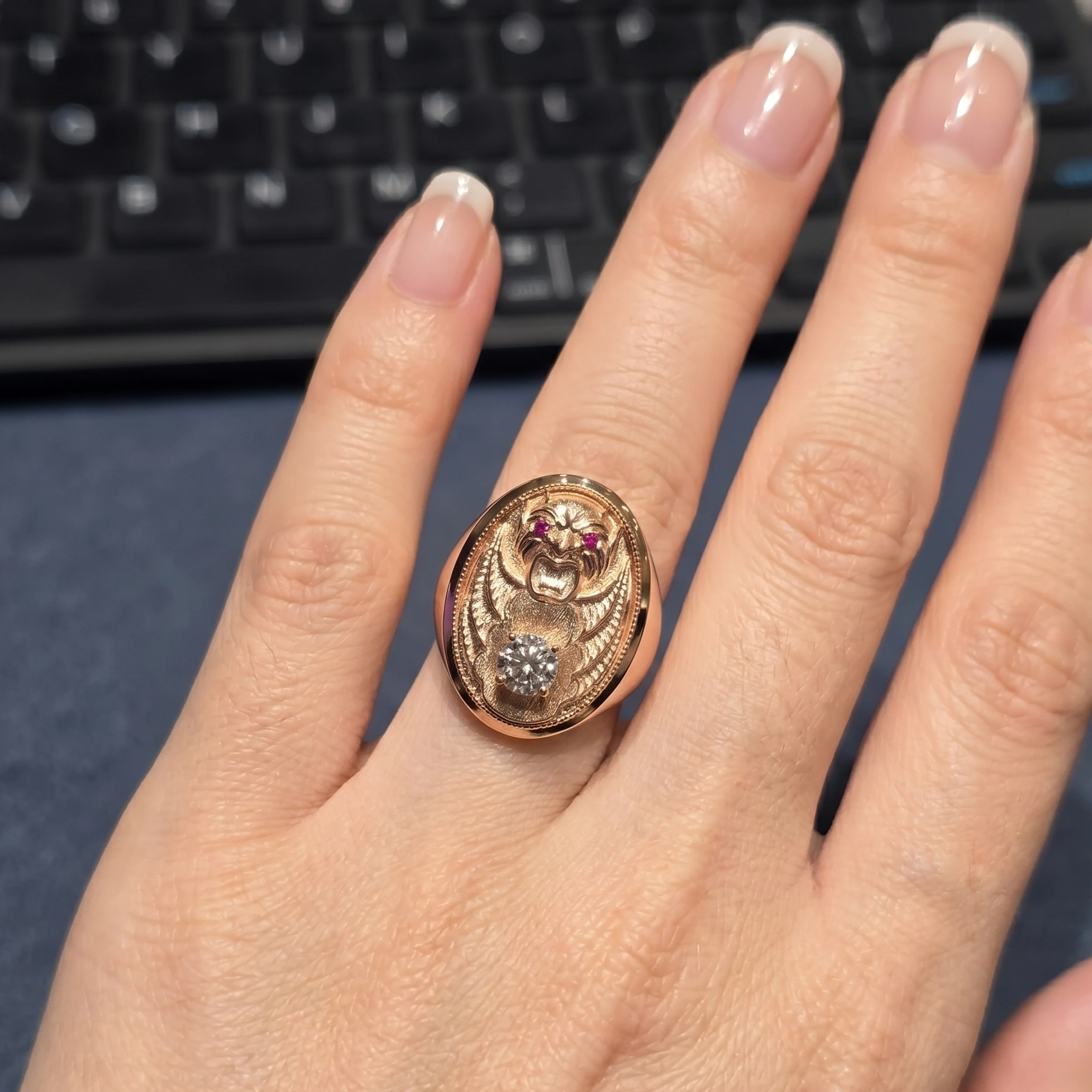 Bat Motif Diamond Ring in 18K Rose Gold view 6