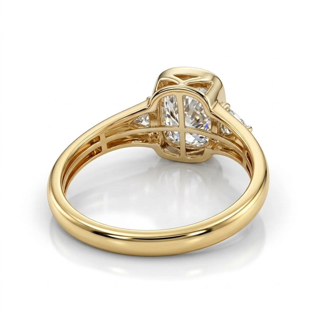 Bezel Set Cushion & Triangle Lab Grown Diamond Ring in Yellow Gold view 5