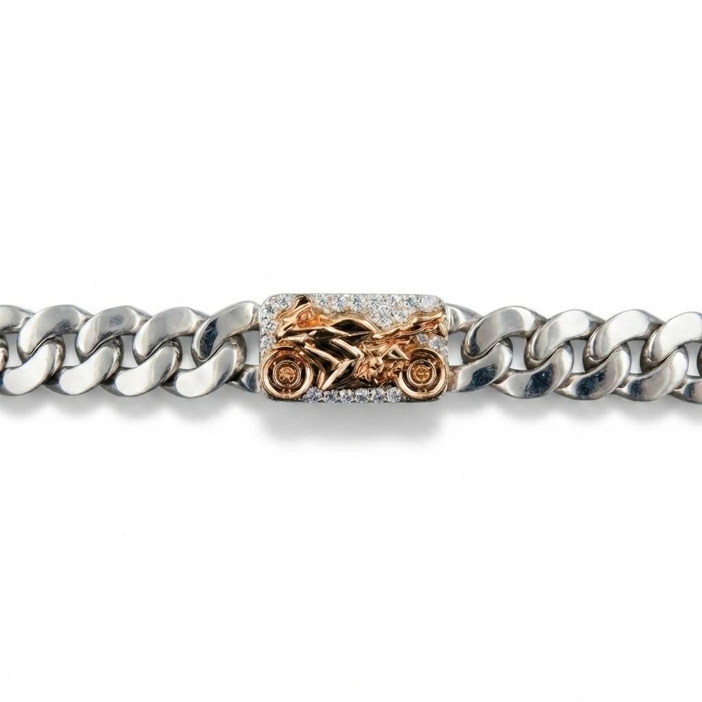 Bike Inspired Diamond Cuban Link Bracelet in Platinum & 18K Gold view 3