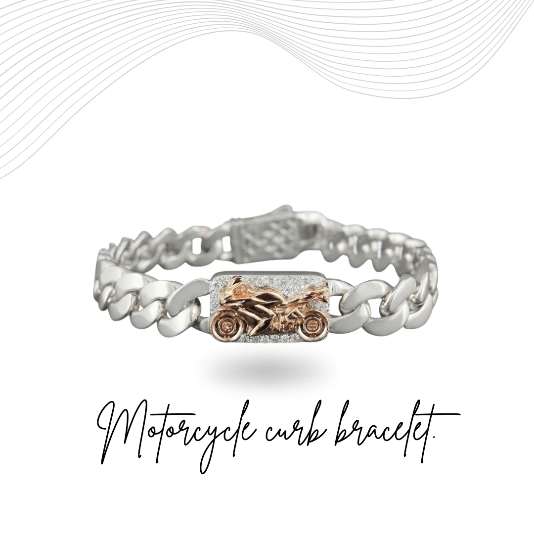 Bike Inspired Diamond Cuban Link Bracelet in Platinum & 18K Gold