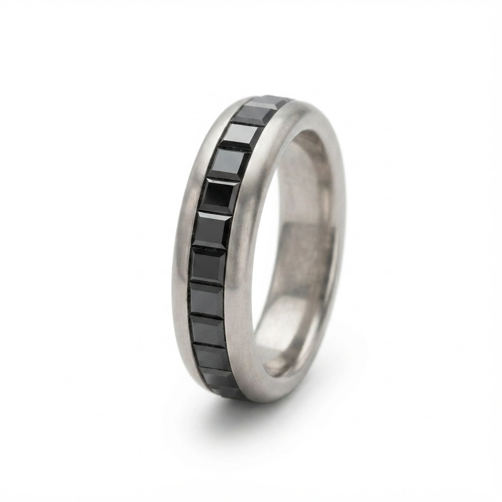 Black Diamond Baguette Eternity Band Ring in PT950 Platinum view 3