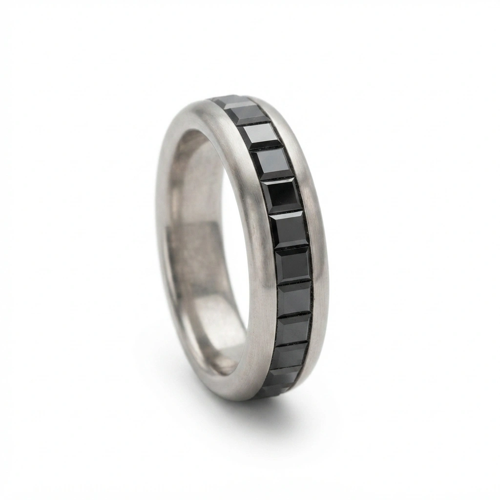Black Diamond Baguette Eternity Band Ring in PT950 Platinum view 4