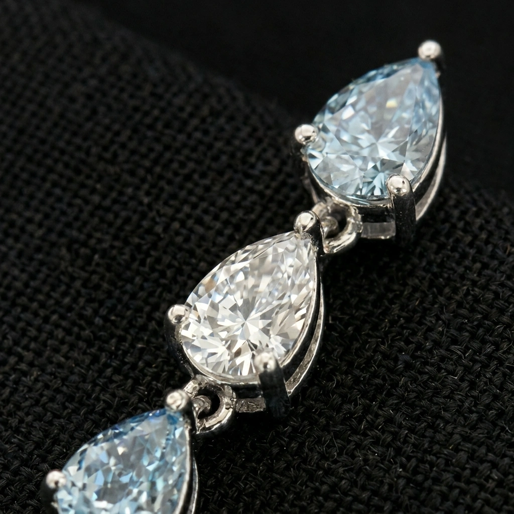 Blue and White Pear Drop Earrings in 14K White Gold view 4