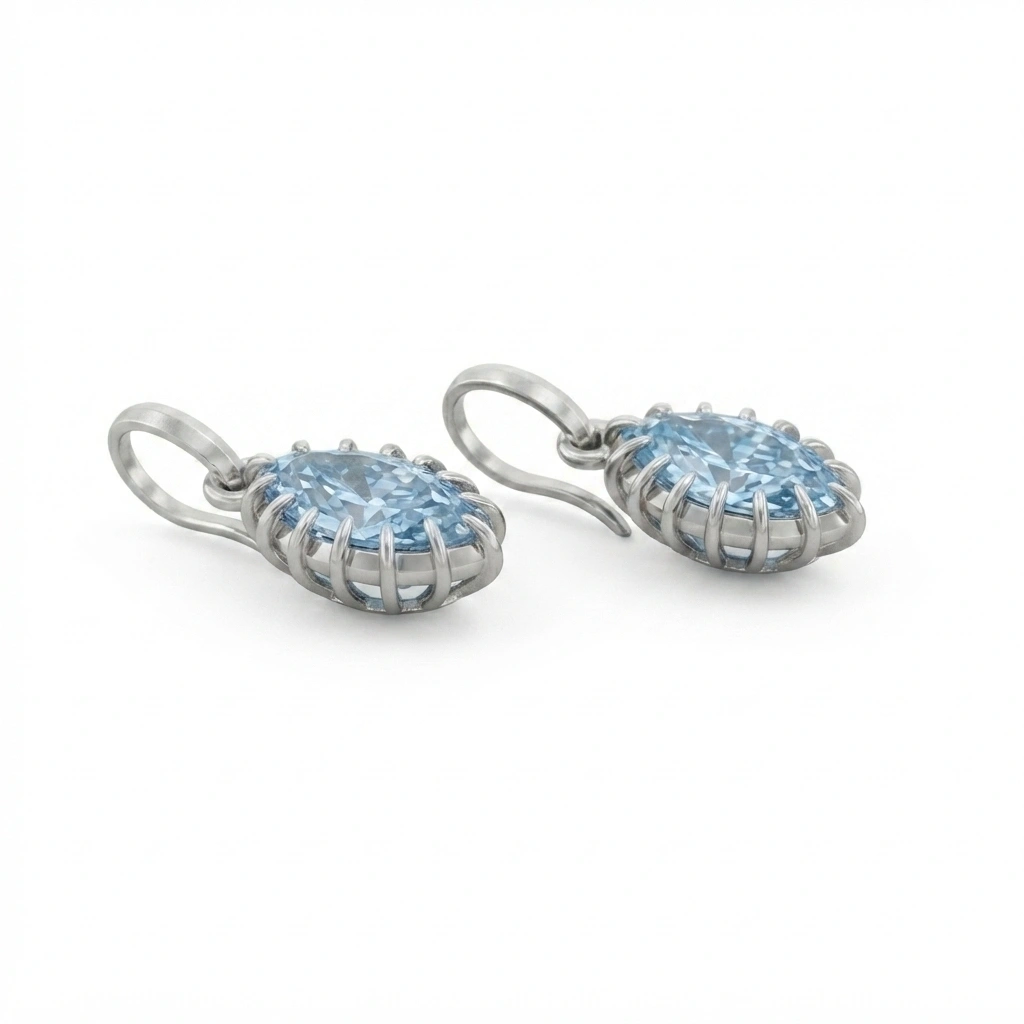 Blue Marquise Lab Grown Diamond Earrings view 3
