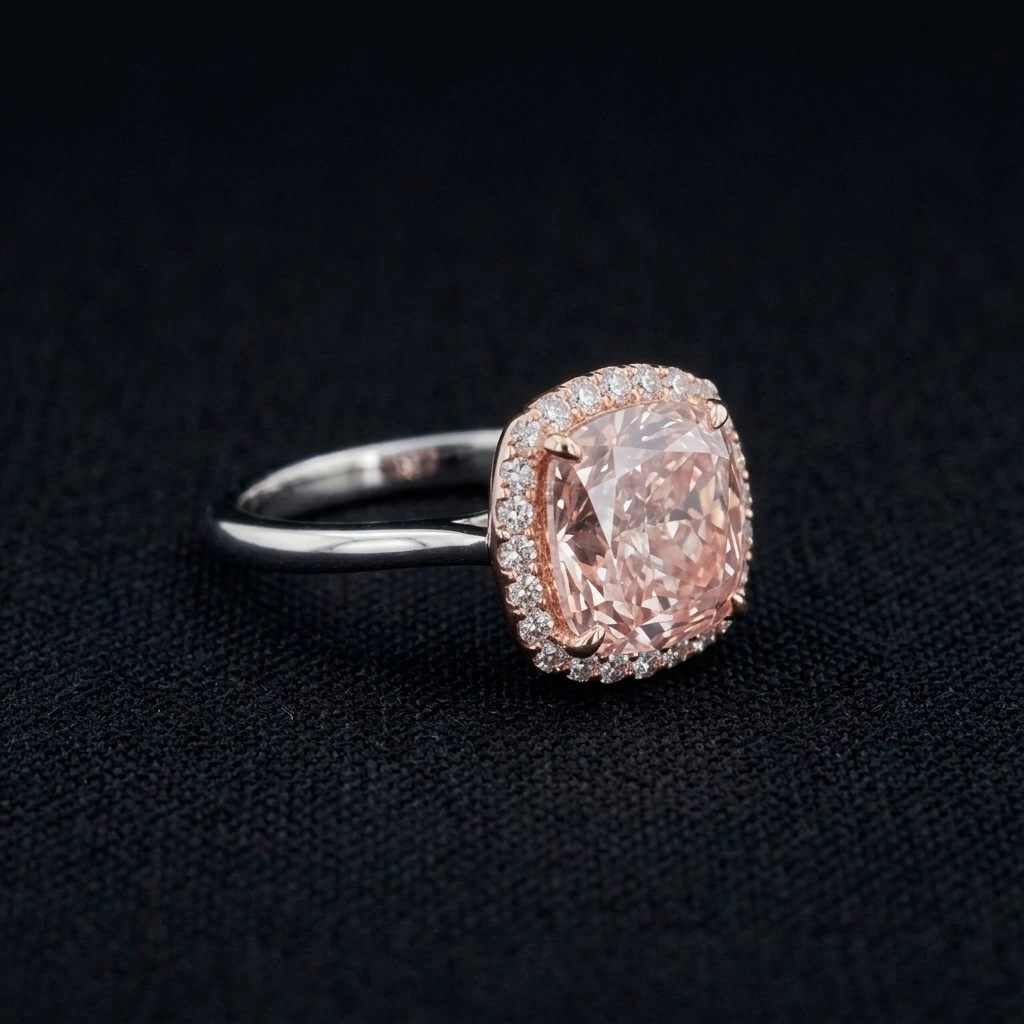 Blush Pink Cushion Cut Lab Grown Diamond Ring in PT950 Platinum view 4