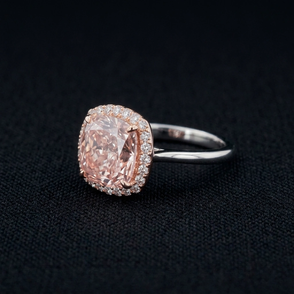Blush Pink Cushion Cut Lab Grown Diamond Ring in PT950 Platinum view 5