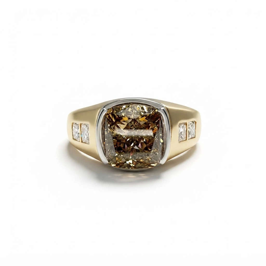 Cushion & Princess Lab Grown Diamond Two-Tone Signet Ring | IGI Certified