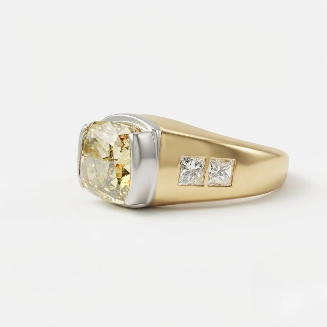 Cushion & Princess Lab Grown Diamond Two-Tone Signet Ring | IGI Certified view 3