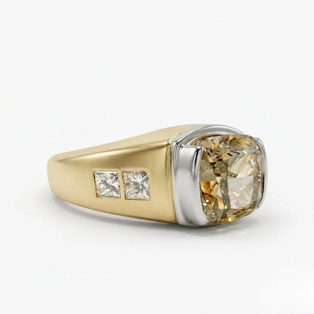 Cushion & Princess Lab Grown Diamond Two-Tone Signet Ring | IGI Certified view 4
