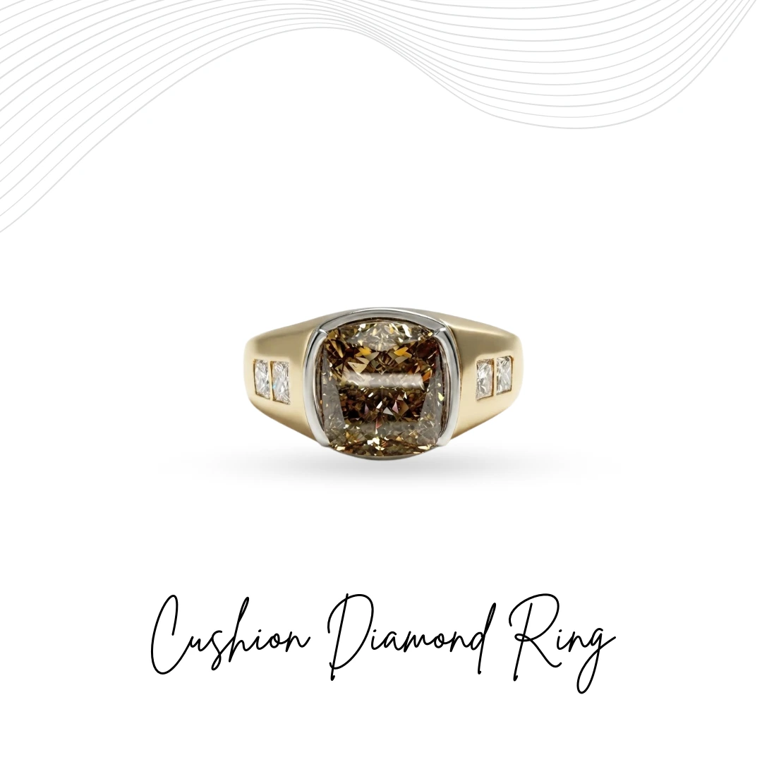 Cushion & Princess Lab Grown Diamond Two-Tone Signet Ring | IGI Certified