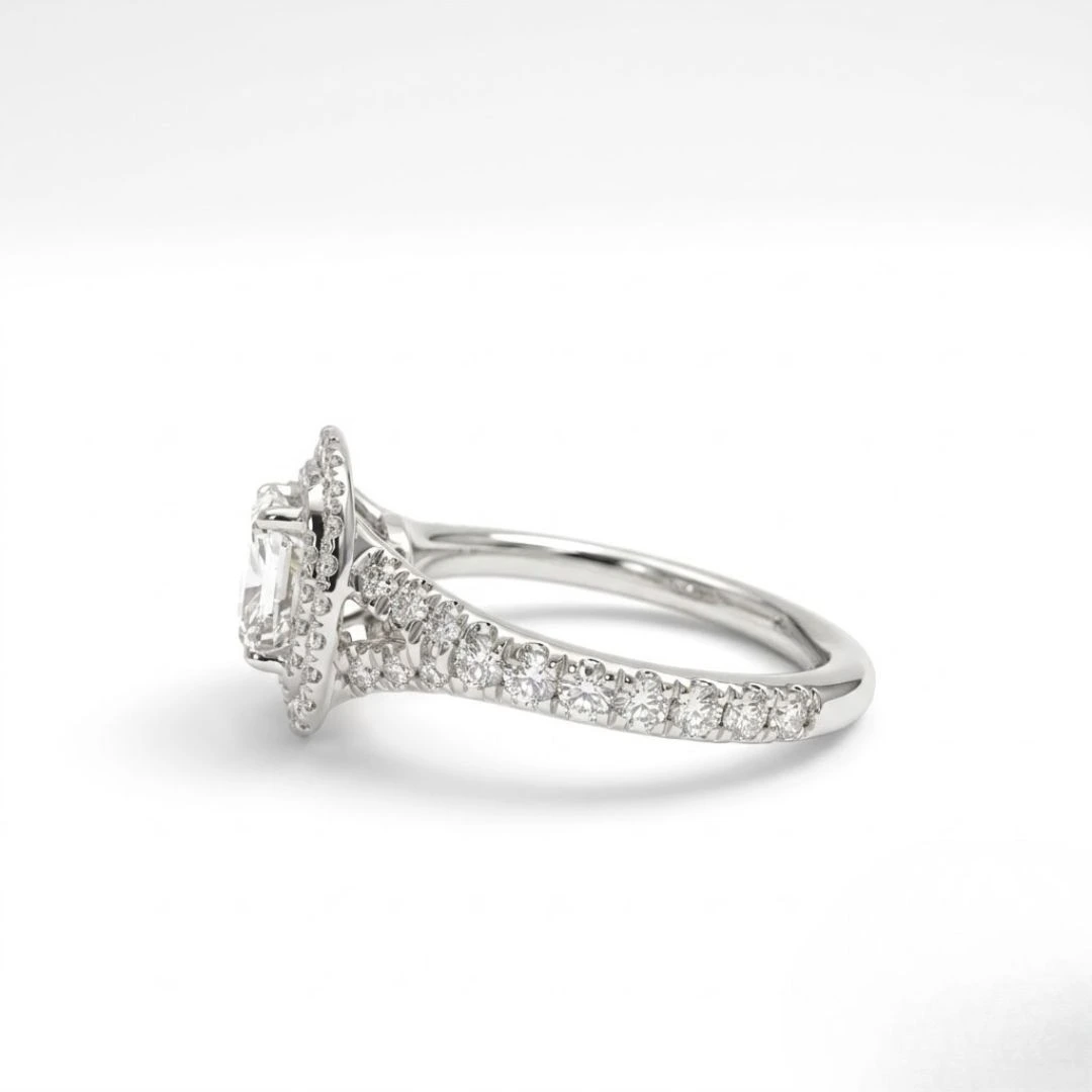 Cushion & Round Lab Grown Diamond Double Halo Ring | 14K White Gold | IGI Certified view 4