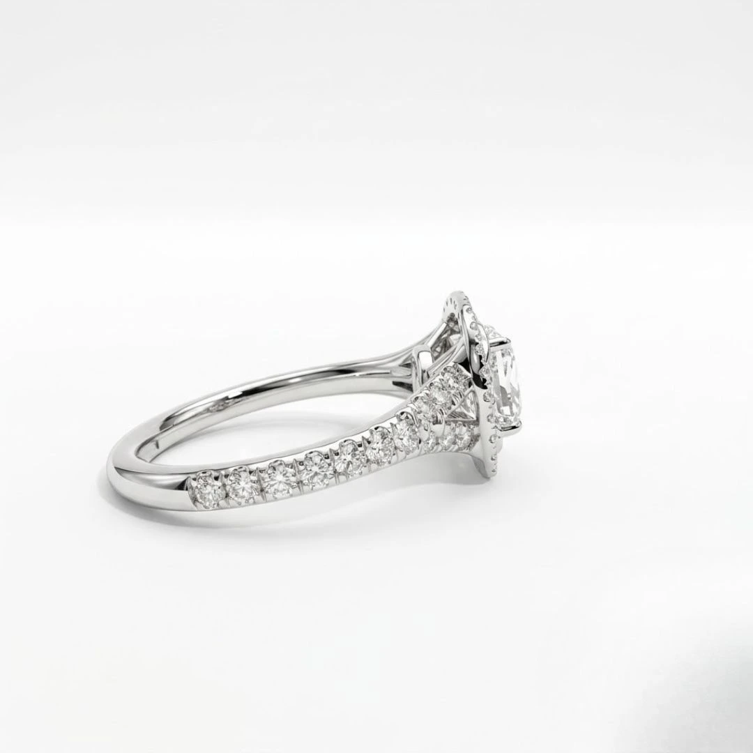 Cushion & Round Lab Grown Diamond Double Halo Ring | 14K White Gold | IGI Certified view 5