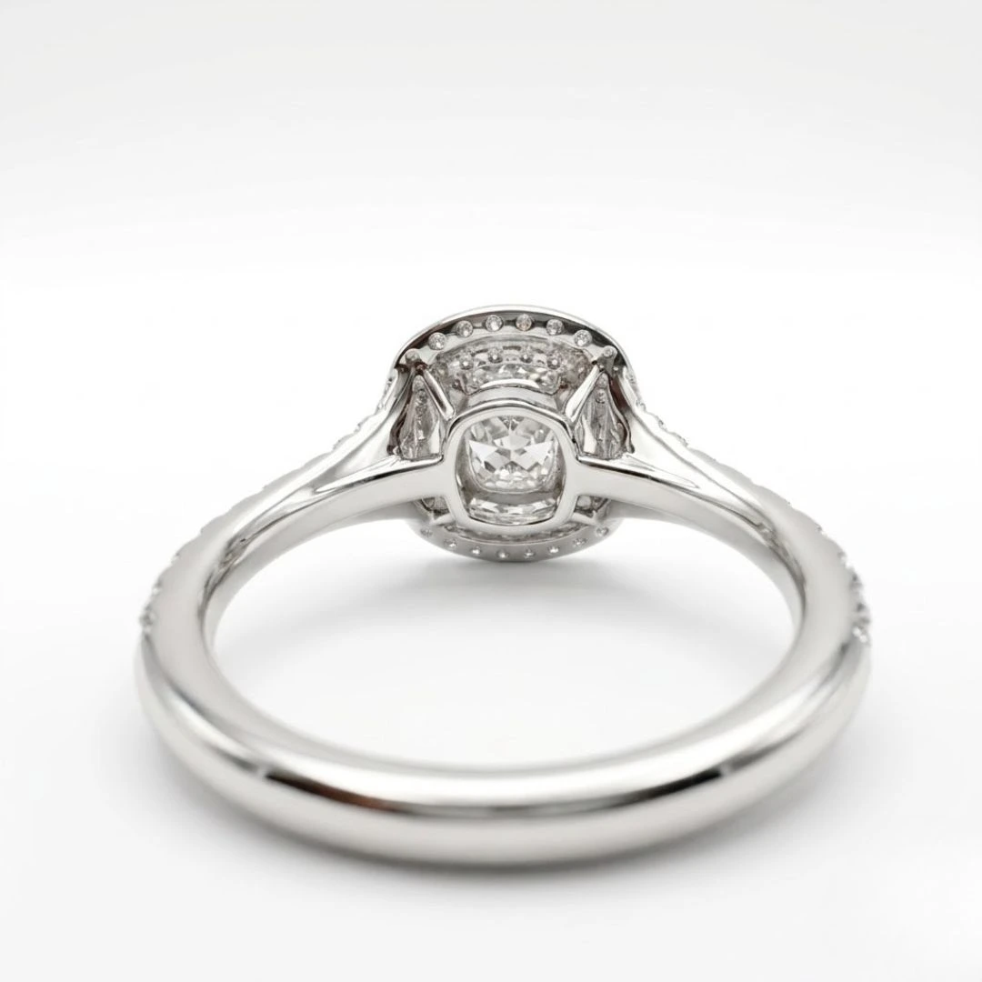 Cushion & Round Lab Grown Diamond Double Halo Ring | PT950 Platinum | IGI Certified view 8