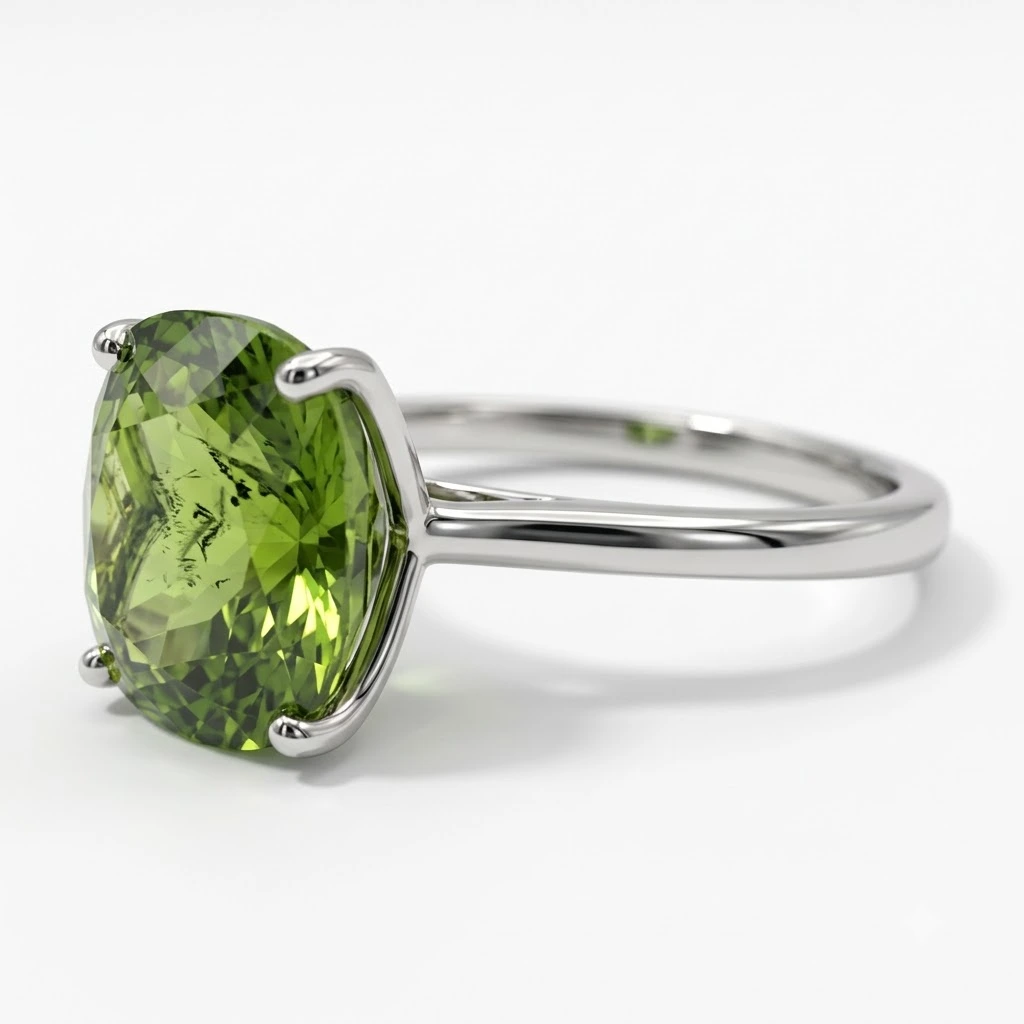 Cushion Green Lab Grown Diamond Solitaire Ring in Platinum view 4