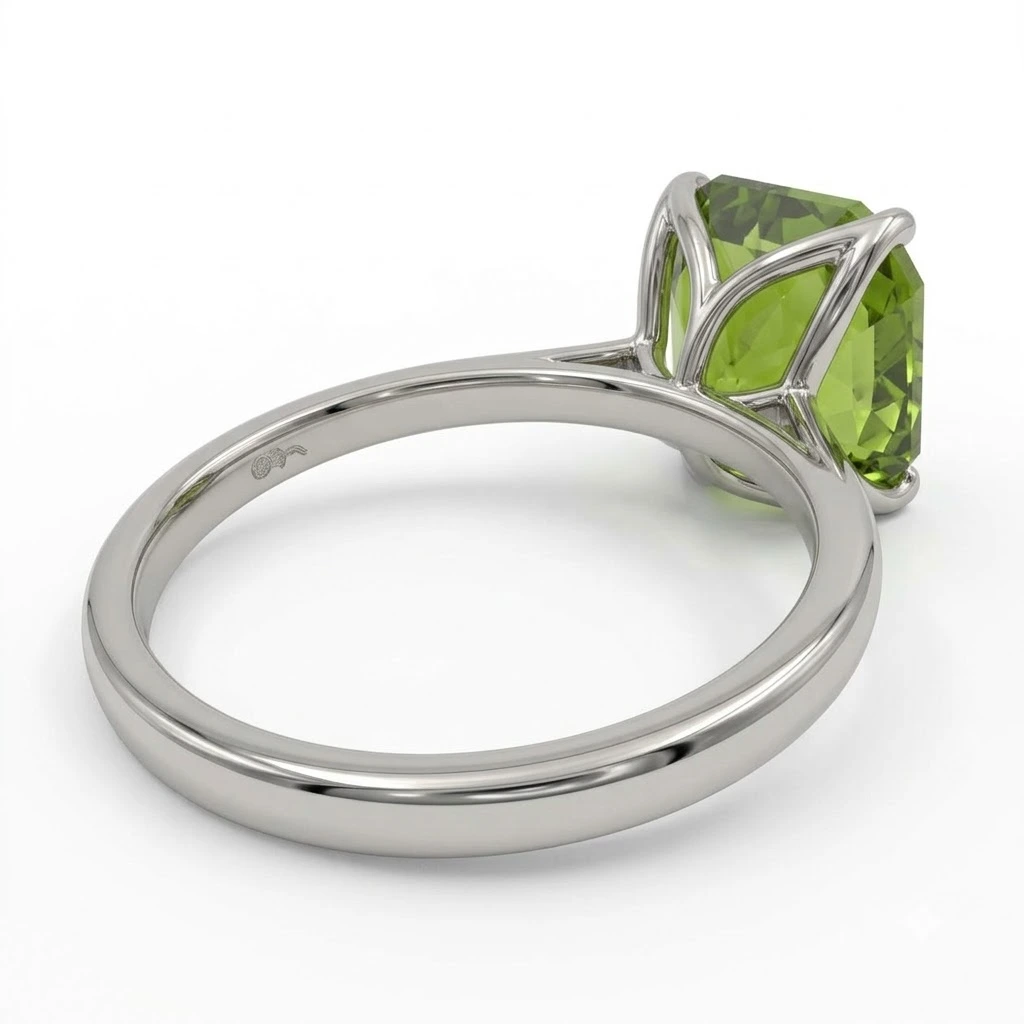 Cushion Green Lab Grown Diamond Solitaire Ring in Platinum view 5